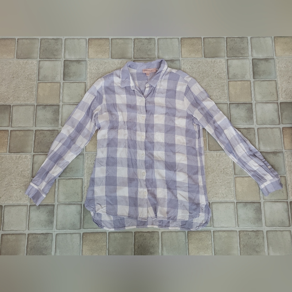 Women's Philosophy White And Lavender Plaid Btton Down Size Small